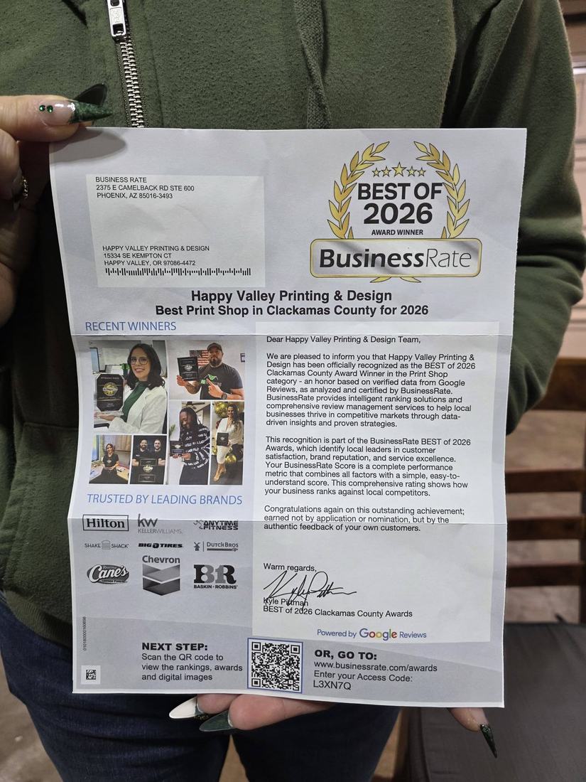 Best of 2026 award — Best Print Shop in Clackamas County, BusinessRate